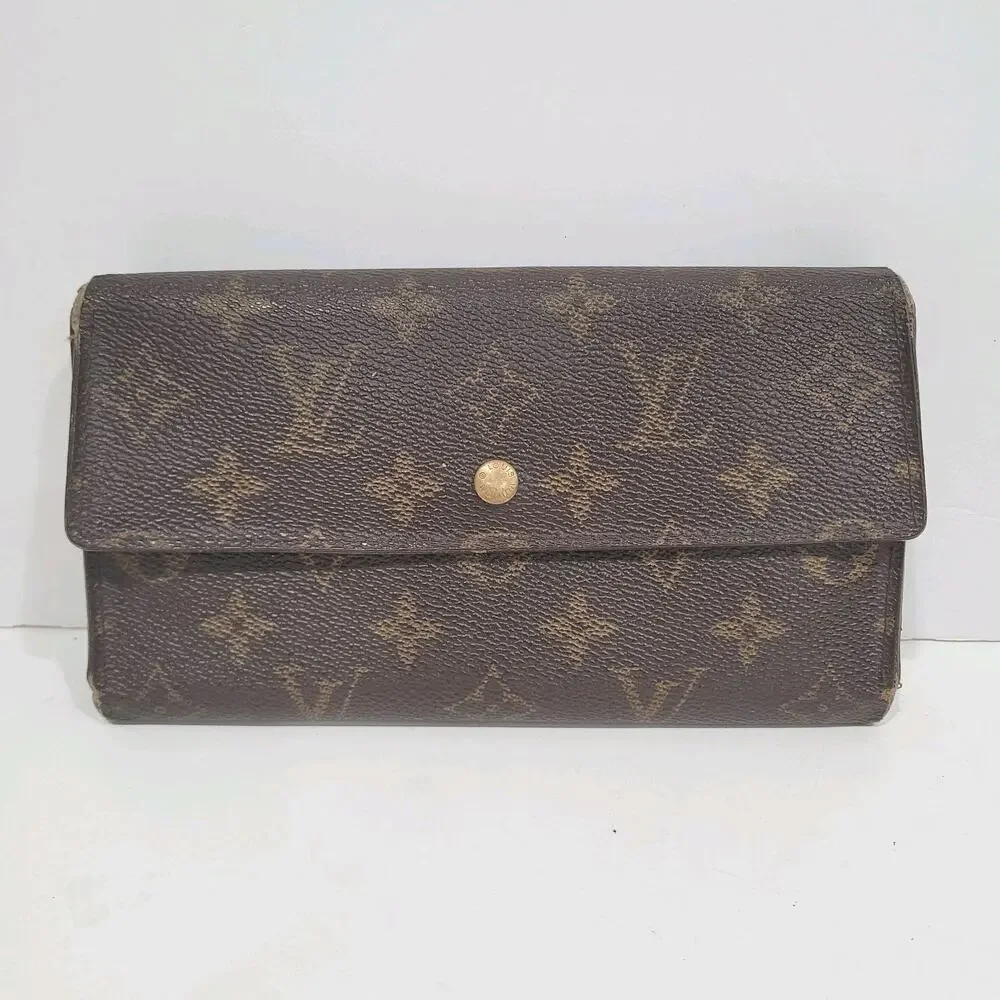 Louis‎ Vuitton Monogram Porte Tresor Long Wallet Trifold Envelope Brown Vintage